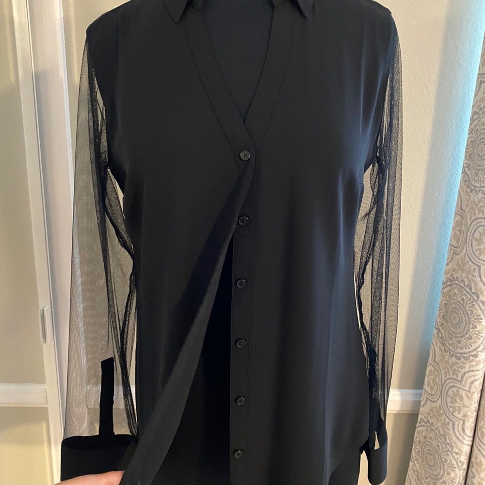 Black blouse with sheer sleeves